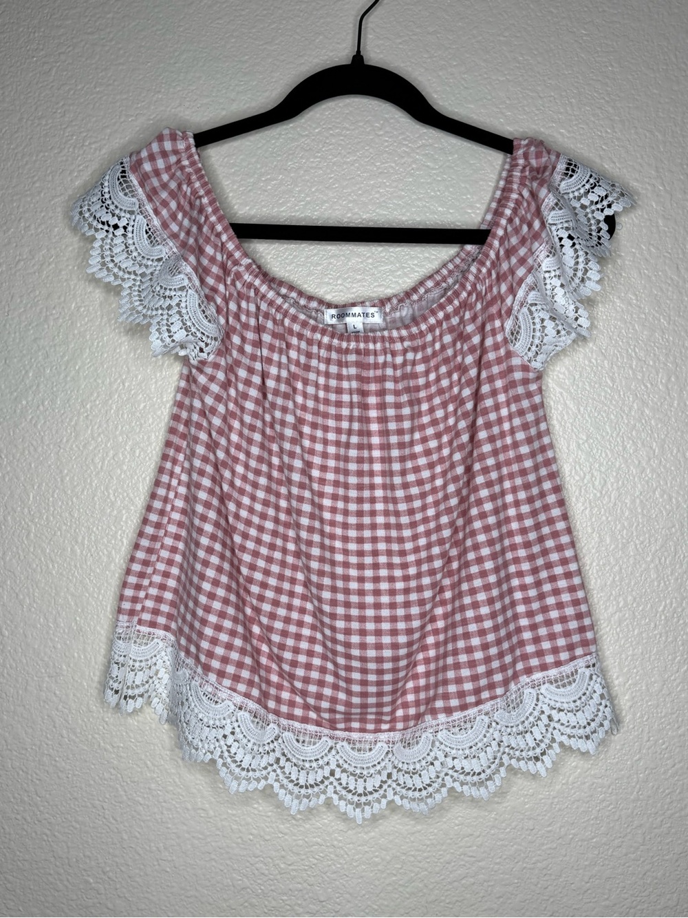 Roommates Gingham Lace Trim Top Size L Cottagecore Coquette Blouse